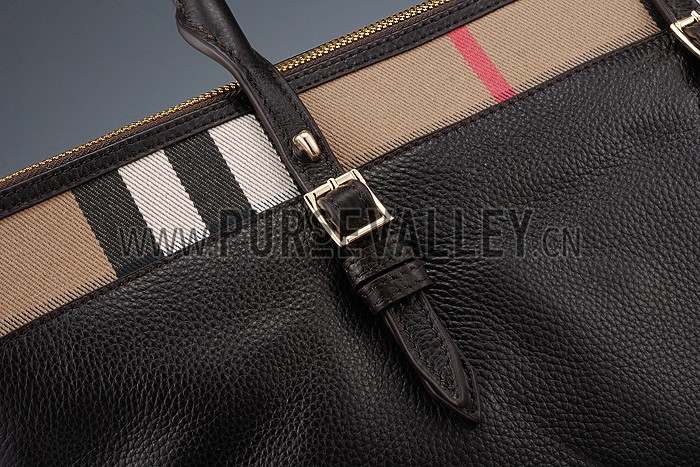 Burberry Small Leather and House Check Tote Bag Black 607825
