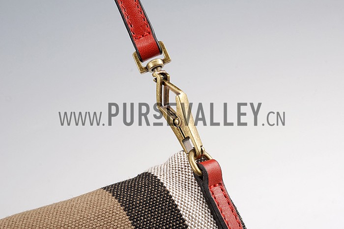 Burberry Canvas Check Foldover Crossbody Bag Cadmium Red 608276