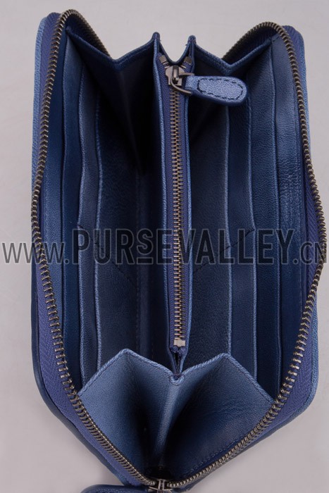 Bottega Veneta Intrecciato Nappa Zip Around Wallet Dark Blue