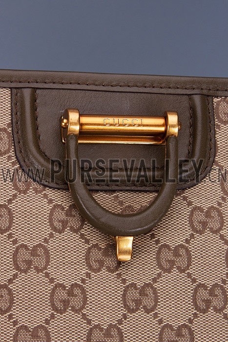 Gucci Large Logo Printed Canvas Brown Leather Trim Shopper Tote