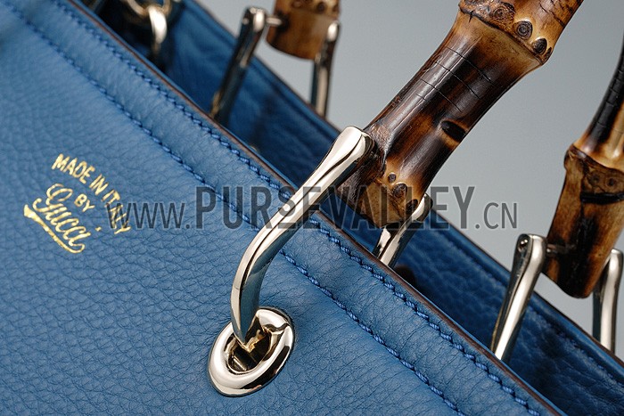 Gucci Bamboo Shopper Leather Small Tote Blue 607315
