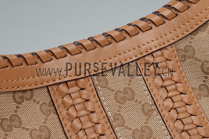 Gucci Medium Woven Tassels Tan Leather Trim Guccissima Hobo 607327