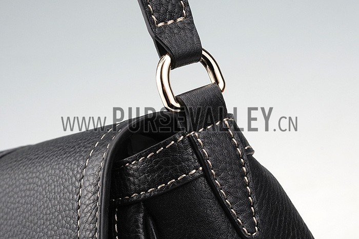Gucci Medium Horsebit Black Leather Flap Bag 607336