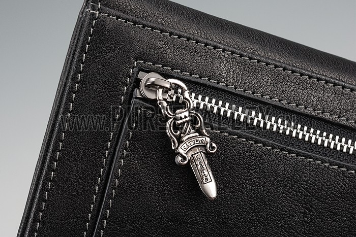 Chrome Hearts Black Leather Long Zip Wallet 607430