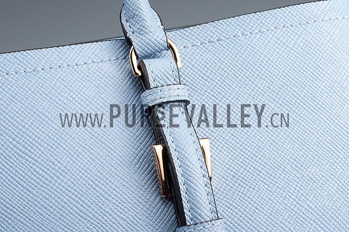Prada Saffiano Double Tote Light Blue