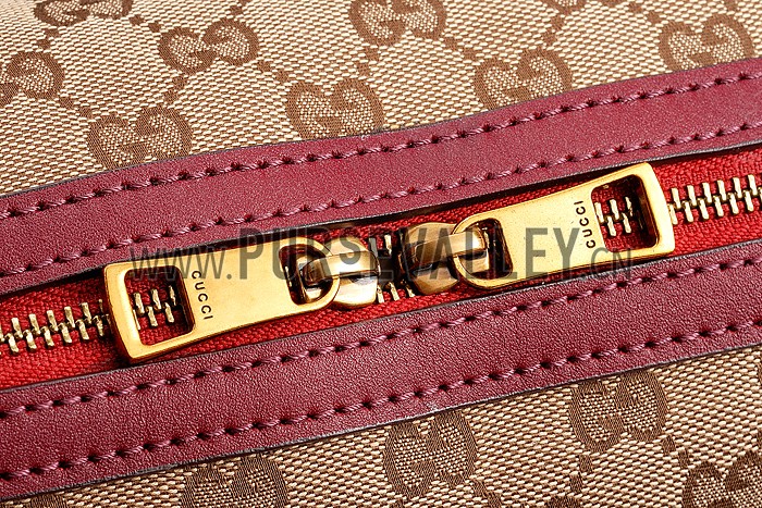 Gucci Lady Web GG Canvas Boston Bag Dark Red