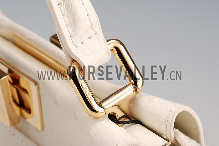 Fendi Peekaboo Mini Ostrich Leather White Bag