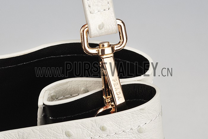 Prada Double Tote Ostrich Leather Bag White