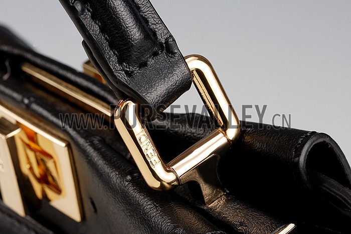 Fendi Peekaboo Mini Ostrich Leather Black Bag