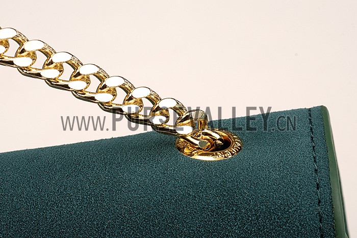 Saint Laurent Medium Fringed Suede Leather Satchel Green