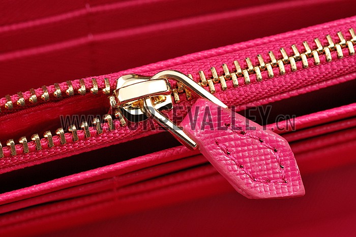 Prada Vernice Saffiano Leather Zip Around Rose Wallet