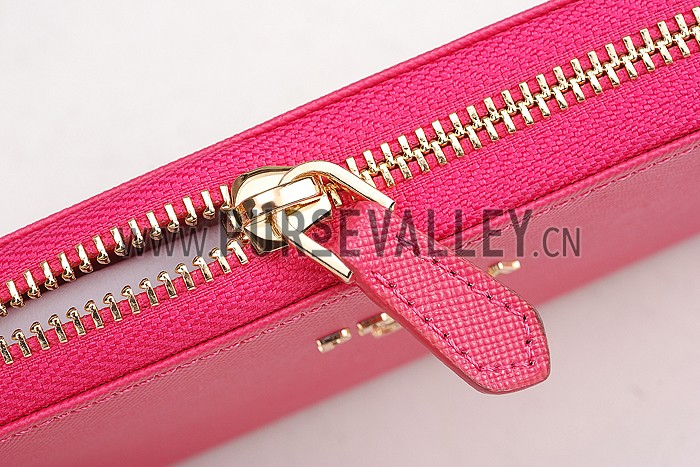 Prada Saffiano Leather Zip Around Rose Wallet