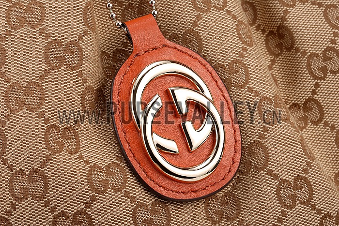 Gucci Sukey Large Tote Orange Trim Beige Fabric