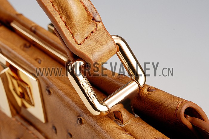 Fendi Peekaboo Mini Ostrich Leather Brown Bag