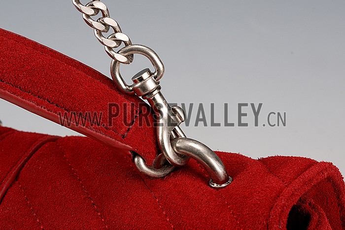 Saint Laurent College Matelasse Medium Fringed Suede Bag Red