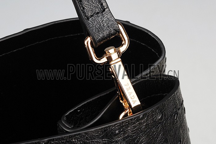 Prada Double Tote Ostrich Leather Bag Black