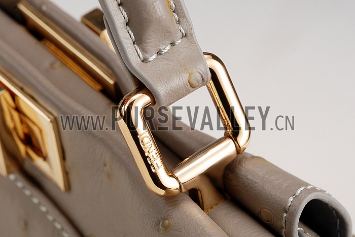 Fendi Peekaboo Mini Ostrich Leather Grey Bag