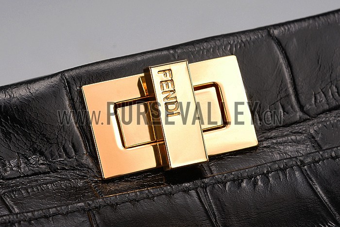 Fendi Mini Peekaboo Black Croc Leather Bag 608294