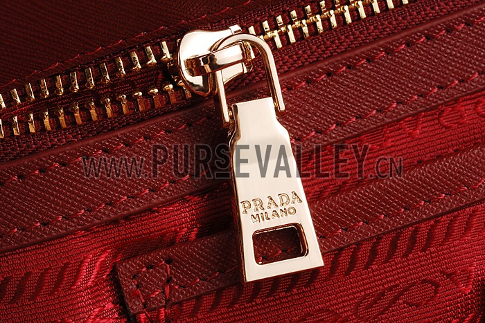 Prada Saffiano Mini Double Zip Tote Dark Red