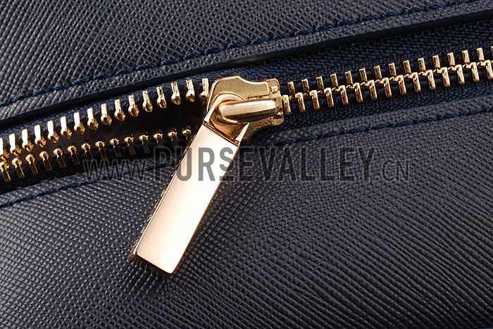 Tory Burch Robinson Stitched Square Tote Dark Blue