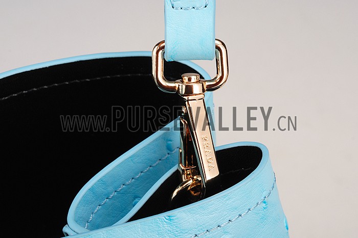 Prada Double Tote Ostrich Leather Bag Light Blue