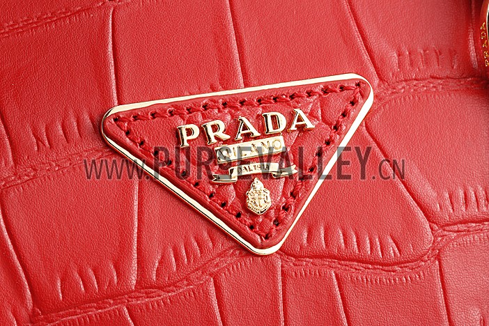 Prada Promenade Black And Red Small Crocodile Bag