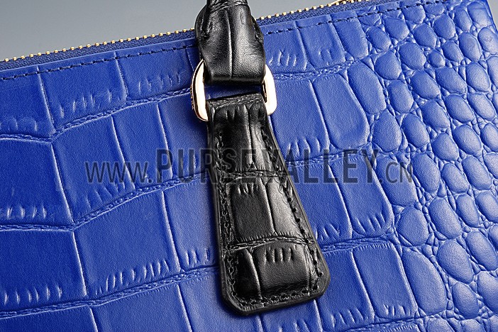 Prada Saffiano Crocodile Leather Black And Blue Bag