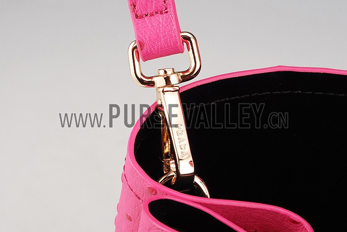 Prada Double Tote Ostrich Leather Bag Fuchsia