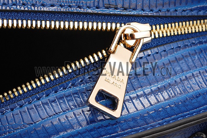 Prada Double Tote Crocodile Leather Bag Blue