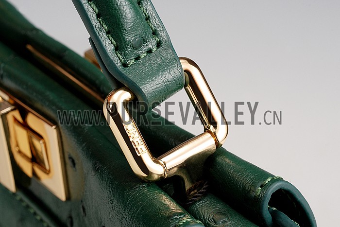 Fendi Peekaboo Mini Ostrich Leather Green Bag