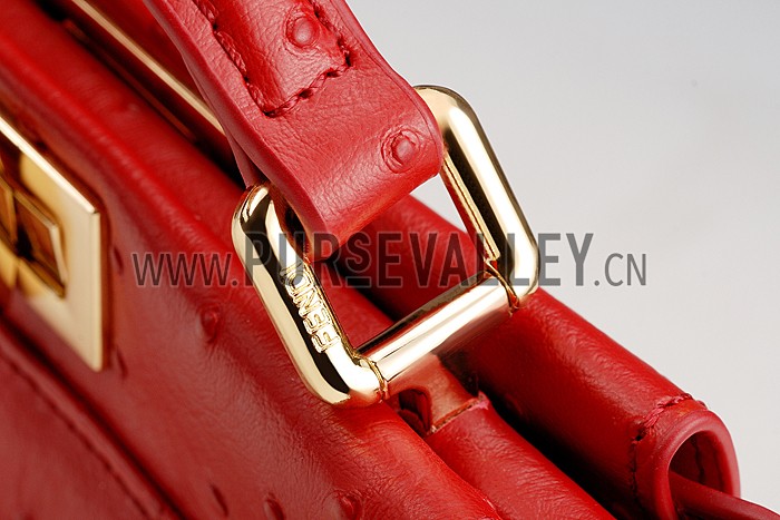 Fendi Peekaboo Mini Ostrich Leather Red Bag