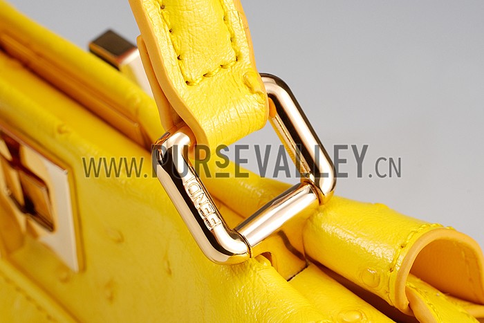Fendi Peekaboo Mini Ostrich Leather Yellow Bag