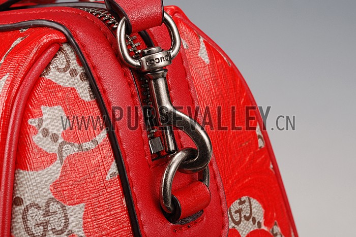 Gucci Boston Arabesque Canvas Shoulder Bag Red