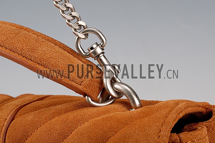 Saint Laurent College Matelasse Medium Fringed Suede Bag Tan