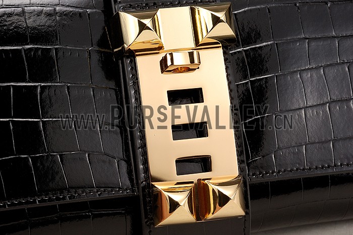 Hermes Medor Crocodile Leather Black Clutch 18926677