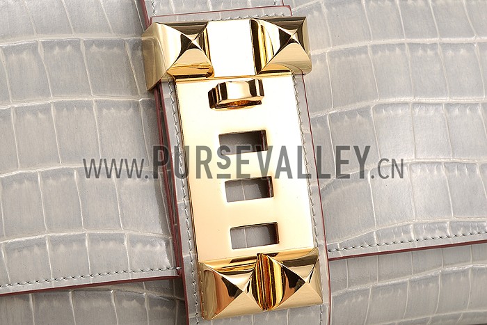 Hermes Medor Crocodile Leather Grey Clutch 18926679
