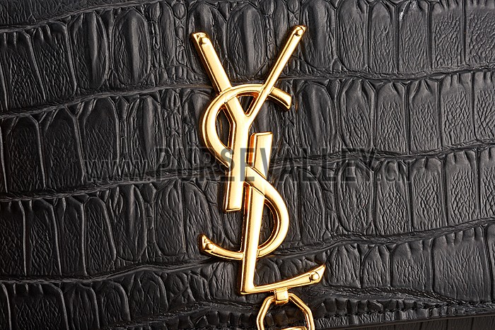 Saint Laurent Medium Tassel Crocodile Leather Clutch Bag Black