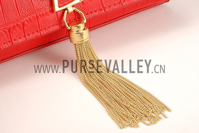 Saint Laurent Medium Tassel Crocodile Leather Clutch Bag Red