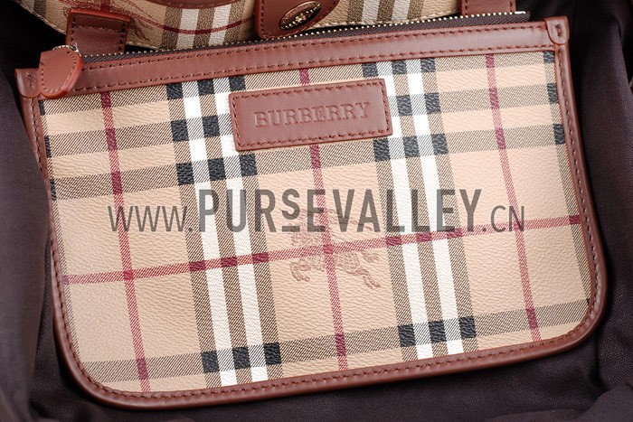 Burberry Haymarket Small Tote Brown Trim
