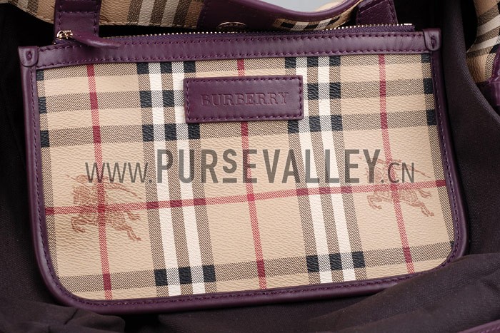 Burberry Haymarket Small Tote Purple Trim