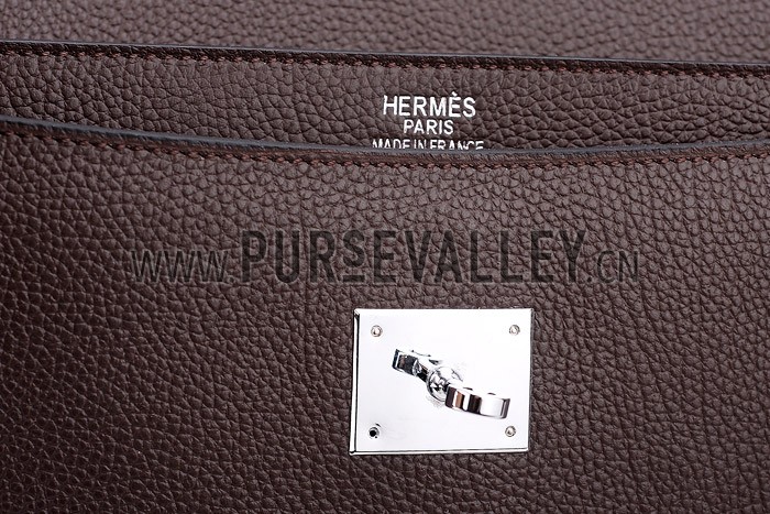 Hermes Kelly Briefcase Silver Hardware Dark Brown
