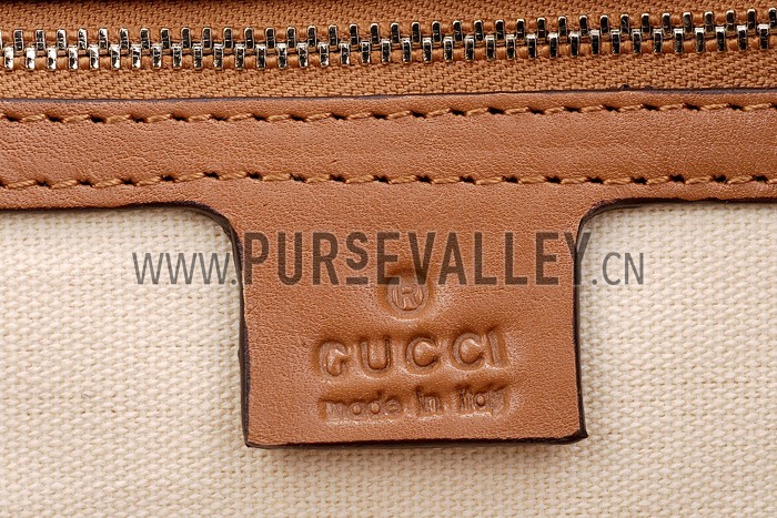Gucci Belted Large Top Handle Bag Canvas Fabric Tan 7773