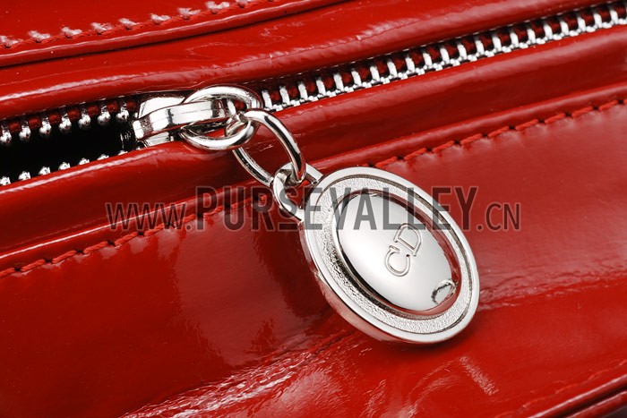 Dior Small Lady Cannage Bag Patent Leather Red