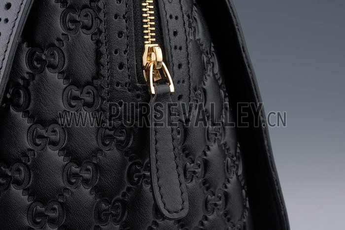 Gucci Duilio Brogue Boston Black Leather Bag