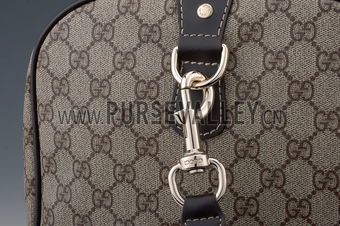 Gucci Large Carry on Duffel Grey Canvas Brown Trim with Strap