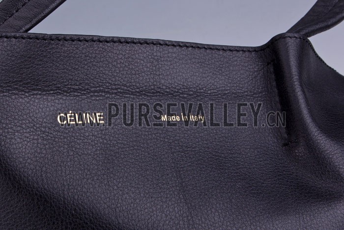 Celine Cabas Gusset Large Black Leather Shoulder Bag