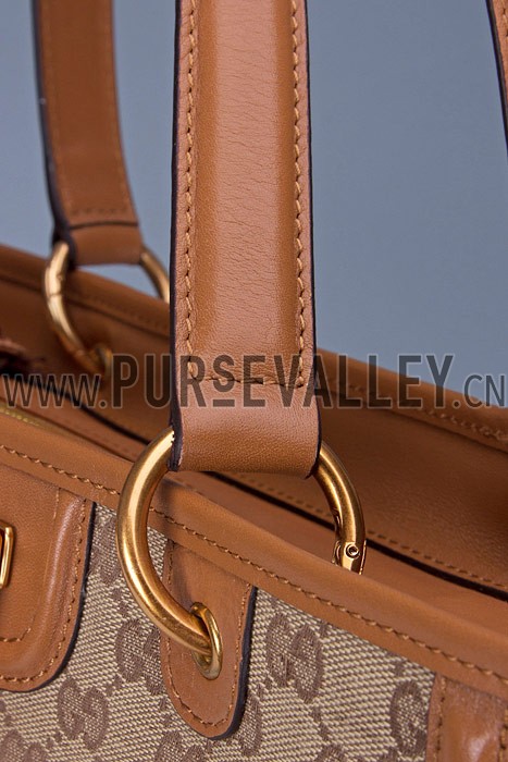 Gucci Large Logo Printed Canvas Tan Leather Trim Shopper Tote