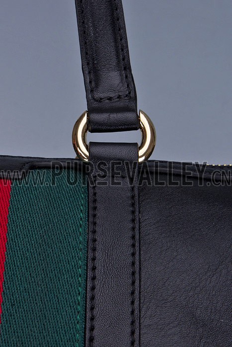 Gucci Rania Web Black Leather Top Handle Tote