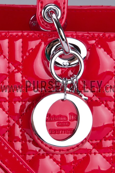 Dior Medium Lady Cannage Bag Patent Leather Red