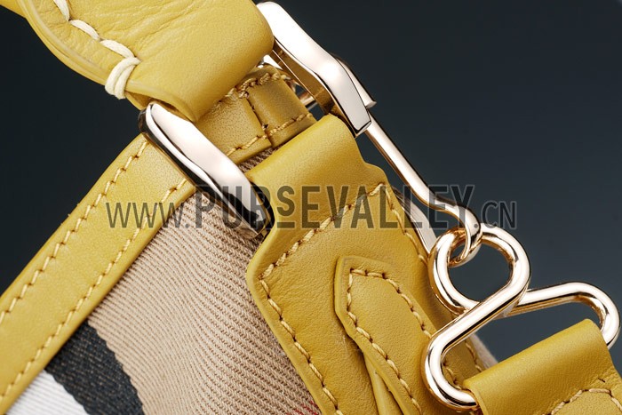 Burberry Large Bridle House Check Belted Hobo Bag Yellow